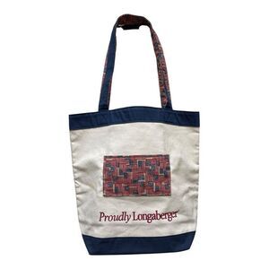 Vintage Longaberger Canvas Tote Bag - Cream and Navy American Flag Grandma 90s